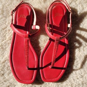 Bright red strappy flat sandals